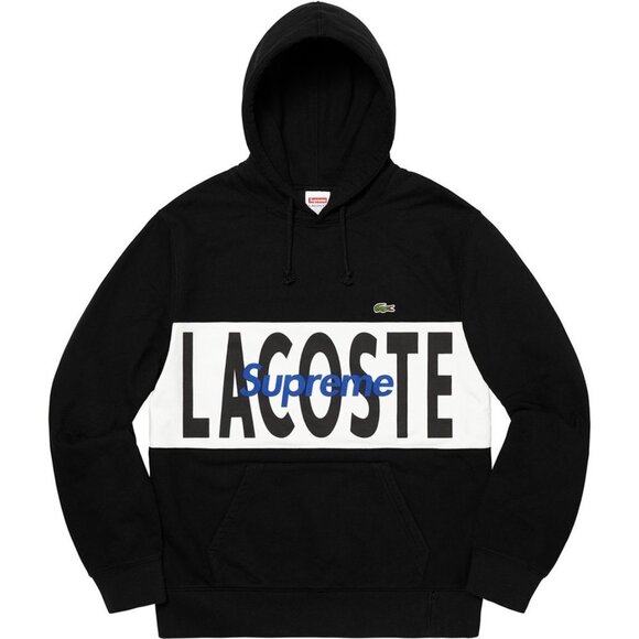 RARE Lacoste X Supreme Logo Panel Hoodie Black Medium - Picture 1 of 12